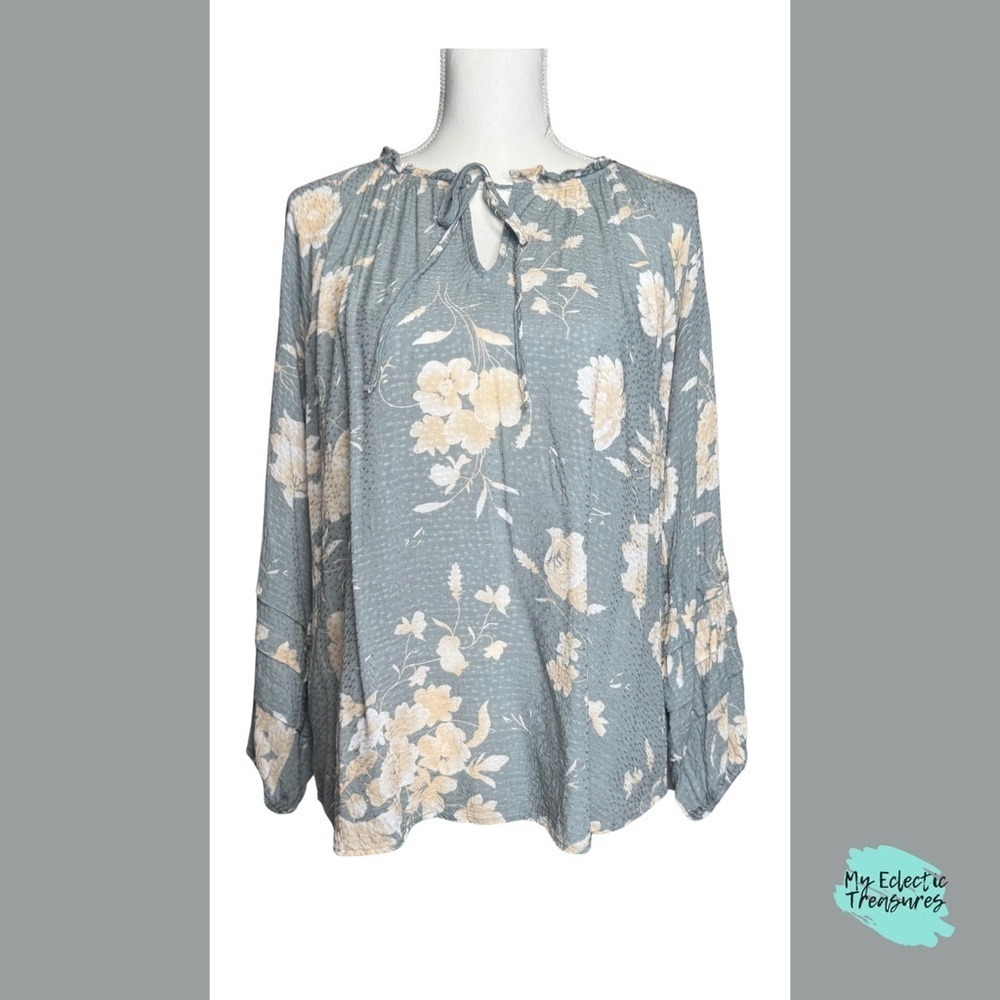 Green Floral Peasant Top by West K – Size Medium